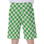 White And Green Checkered Print Men's Beach Shorts