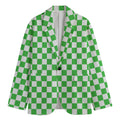White And Green Checkered Print Men's Blazer