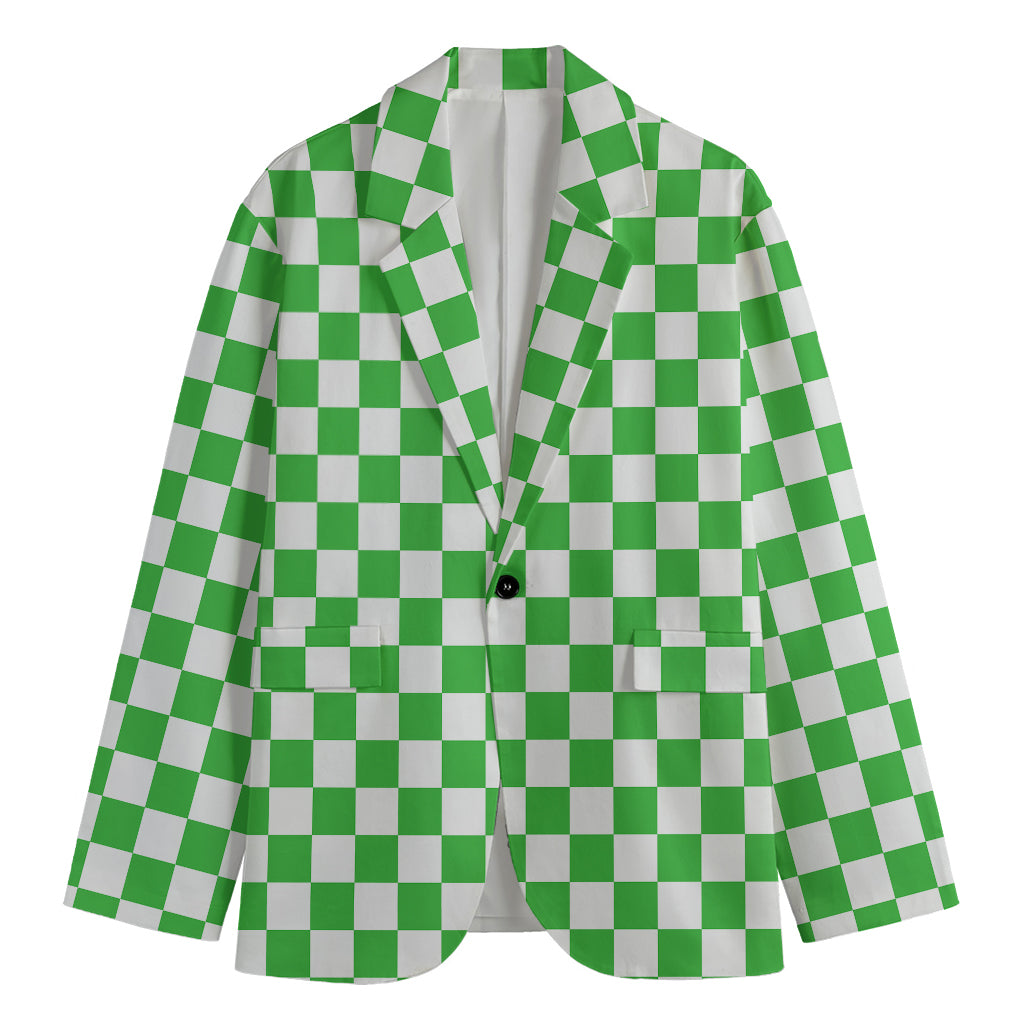 White And Green Checkered Print Men's Blazer