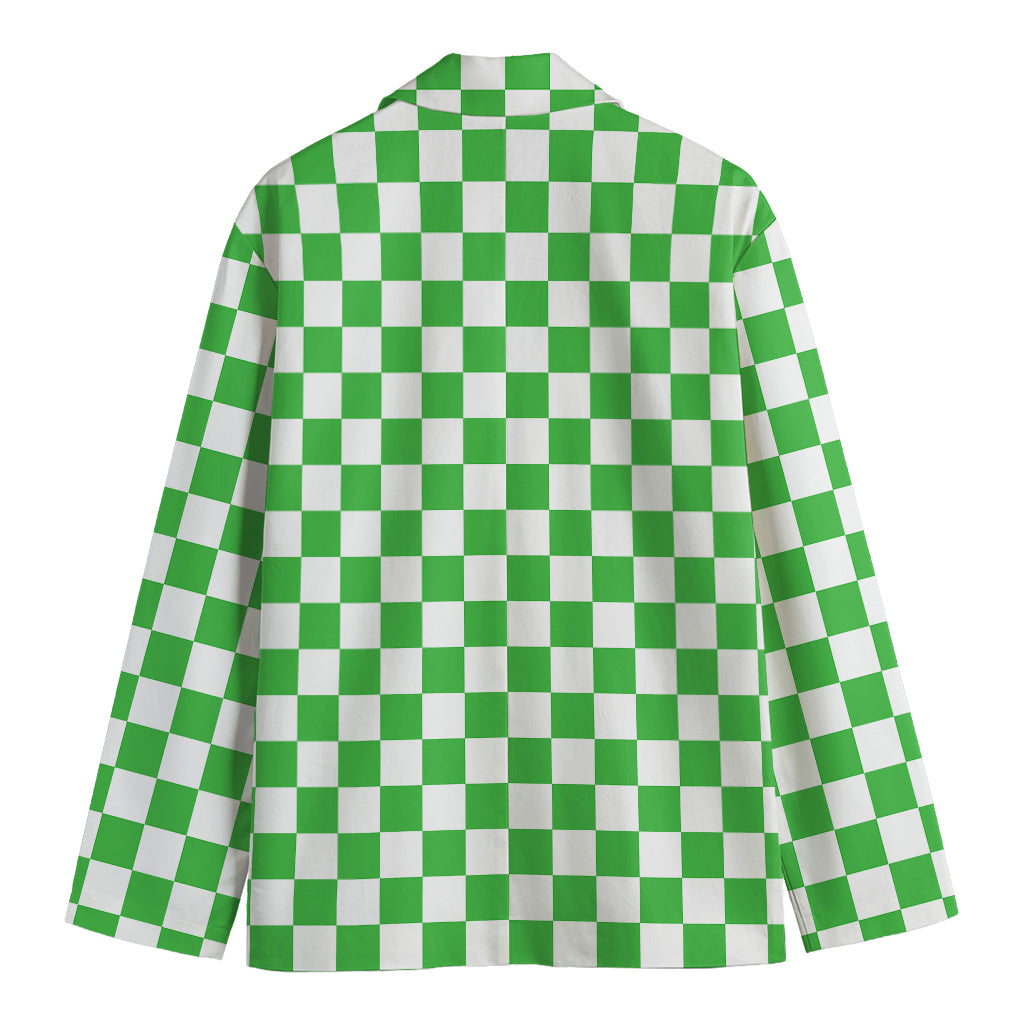 White And Green Checkered Print Men's Blazer