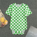 White And Green Checkered Print Men's Bodysuit