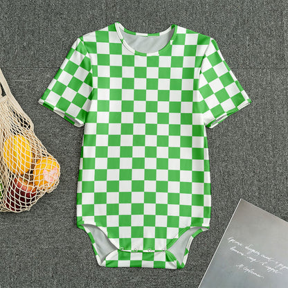 White And Green Checkered Print Men's Bodysuit
