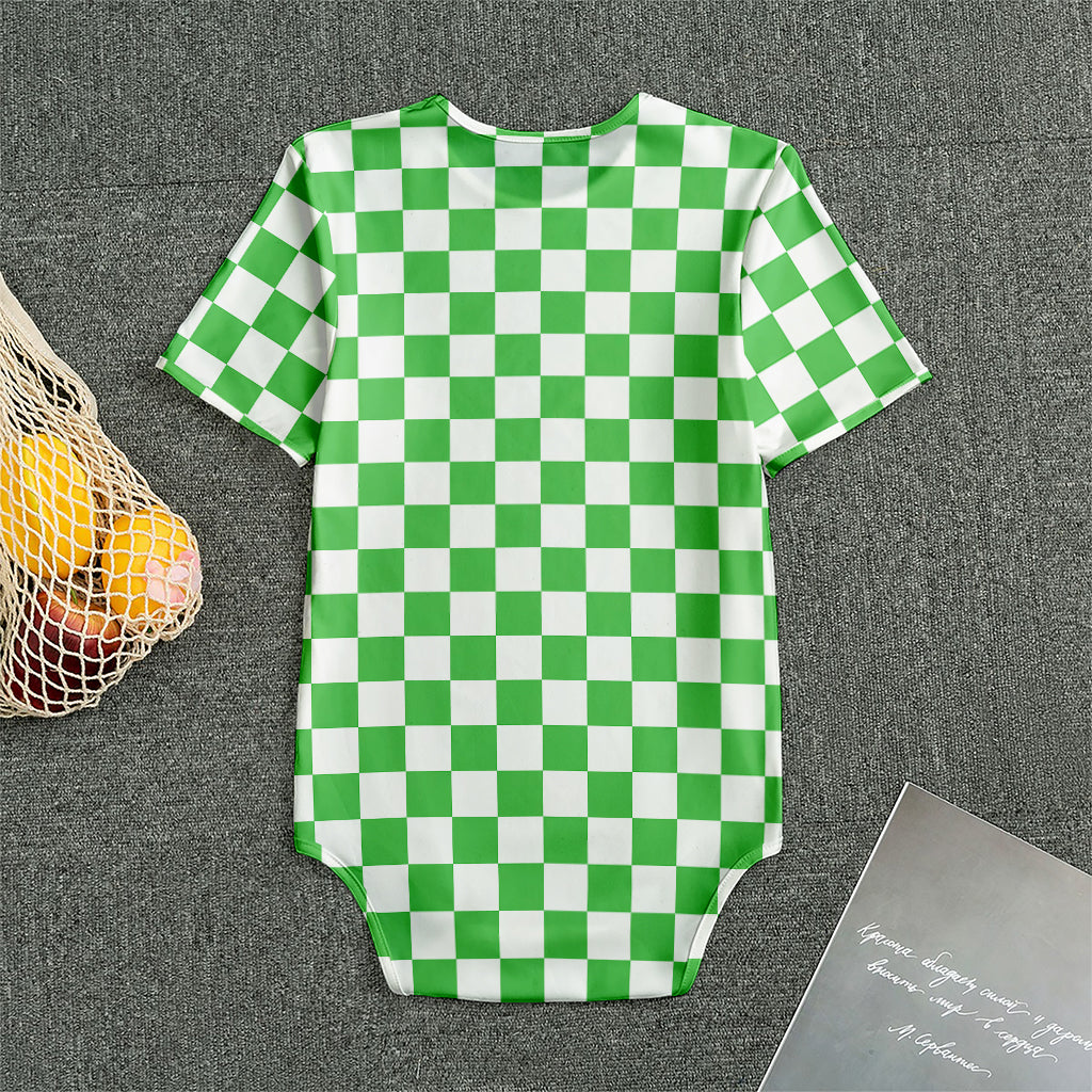 White And Green Checkered Print Men's Bodysuit