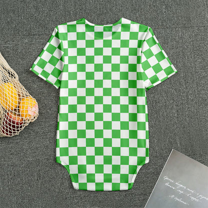 White And Green Checkered Print Men's Bodysuit