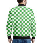 White And Green Checkered Print Men's Bomber Jacket
