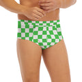 White And Green Checkered Print Men's Briefs