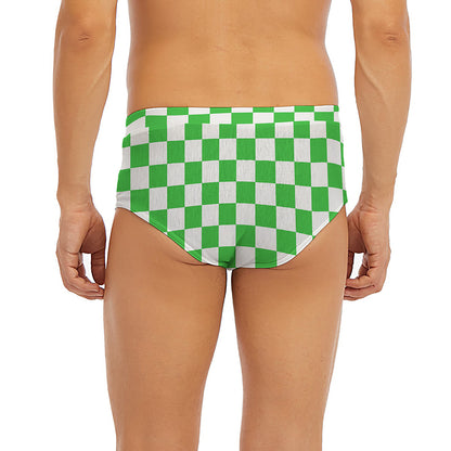 White And Green Checkered Print Men's Briefs