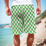 White And Green Checkered Print Men's Cargo Shorts