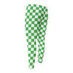 White And Green Checkered Print Men's Compression Pants