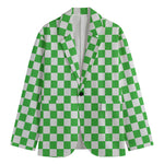 White And Green Checkered Print Men's Cotton Blazer