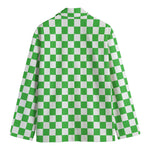 White And Green Checkered Print Men's Cotton Blazer