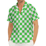 White And Green Checkered Print Men's Deep V-Neck Shirt