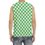 White And Green Checkered Print Men's Fitness Tank Top