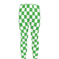 White And Green Checkered Print Men's Leggings