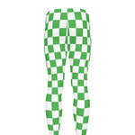 White And Green Checkered Print Men's leggings