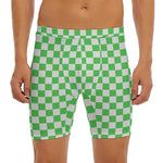 White And Green Checkered Print Men's Long Boxer Briefs