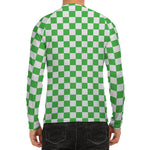 White And Green Checkered Print Men's Long Sleeve Rash Guard