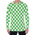White And Green Checkered Print Men's Long Sleeve T-Shirt