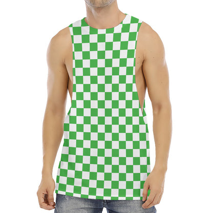 White And Green Checkered Print Men's Muscle Tank Top