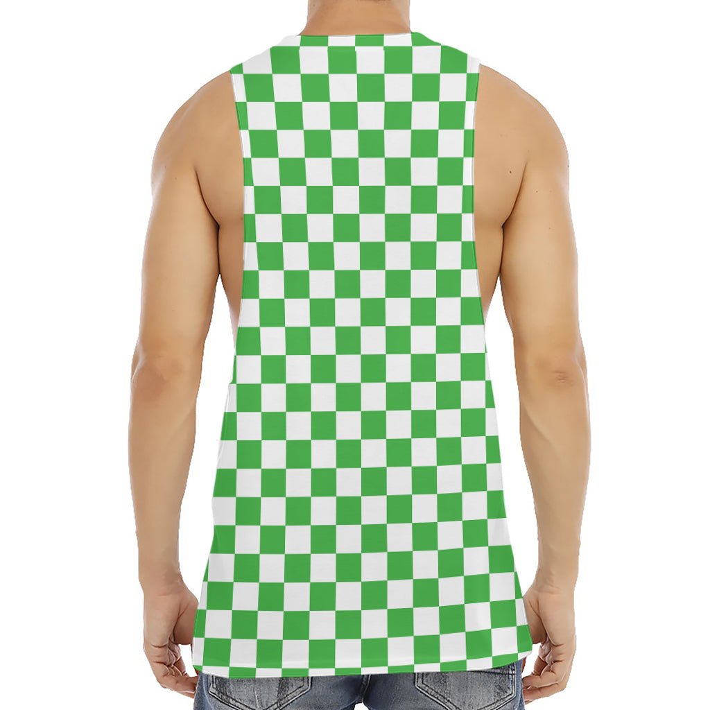 White And Green Checkered Print Men's Muscle Tank Top