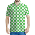 White And Green Checkered Print Men's Polo Shirt