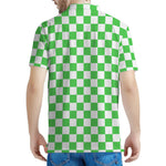 White And Green Checkered Print Men's Polo Shirt
