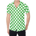 White And Green Checkered Print Men's Shirt
