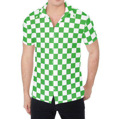 White And Green Checkered Print Men's Shirt