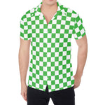 White And Green Checkered Print Men's Shirt