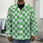 White And Green Checkered Print Men's Shirt Jacket