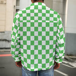 White And Green Checkered Print Men's Shirt Jacket