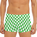 White And Green Checkered Print Men's Short Boxer Briefs