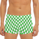 White And Green Checkered Print Men's Short Boxer Briefs