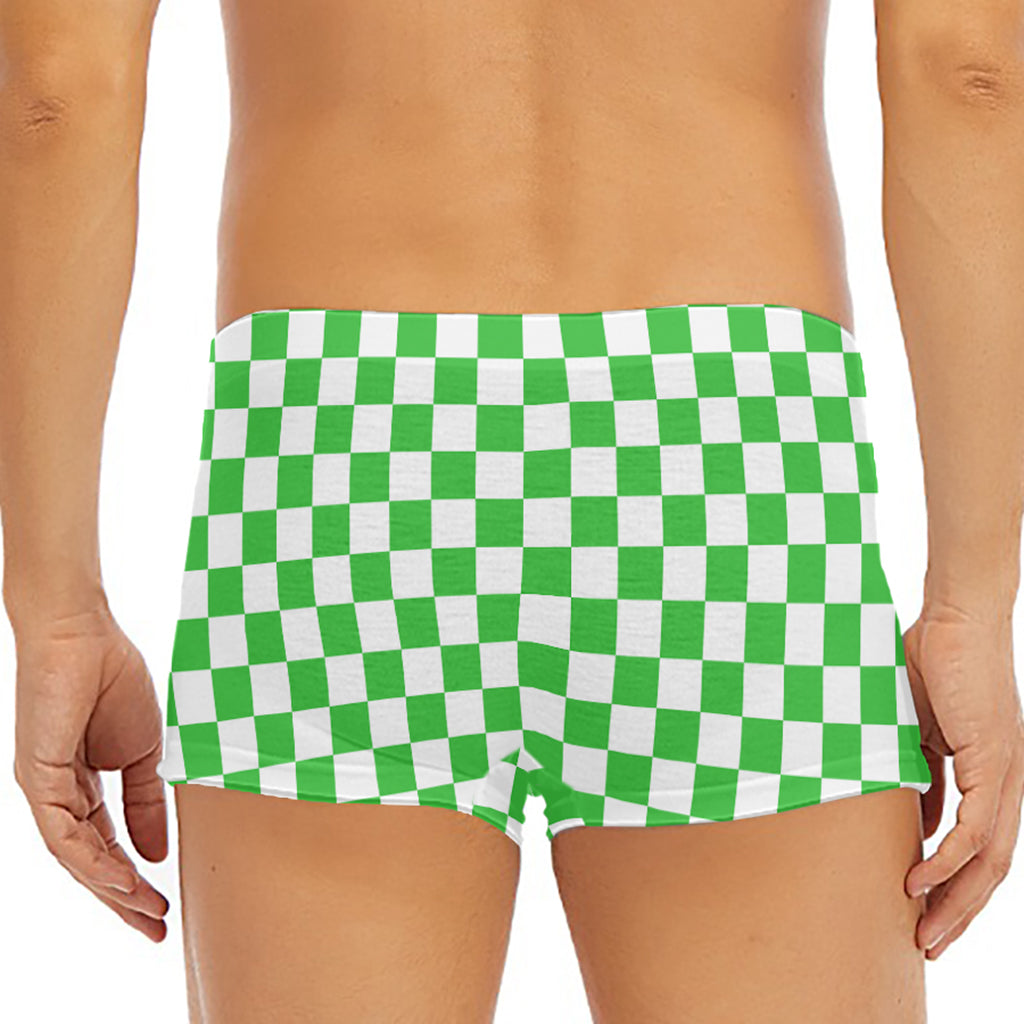 White And Green Checkered Print Men's Short Boxer Briefs