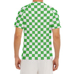 White And Green Checkered Print Men's Short Sleeve Rash Guard