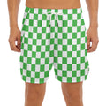 White And Green Checkered Print Men's Split Running Shorts