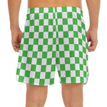 White And Green Checkered Print Men's Split Running Shorts