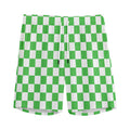 White And Green Checkered Print Men's Athletic Shorts