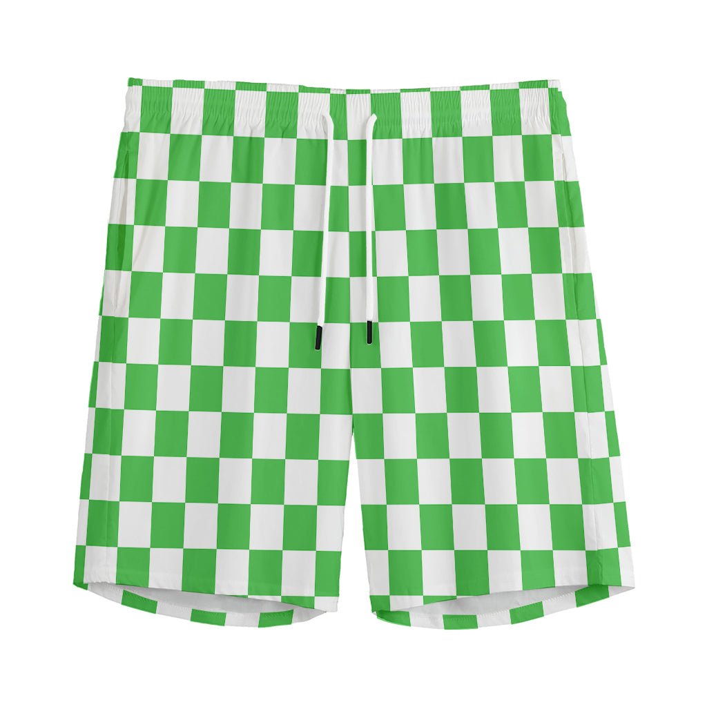 White And Green Checkered Print Men's Sports Shorts