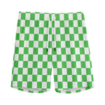 White And Green Checkered Print Men's Sports Shorts