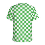 White And Green Checkered Print Men's Sports T-Shirt
