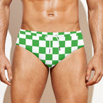 White And Green Checkered Print Men's Swim Briefs