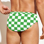 White And Green Checkered Print Men's Swim Briefs