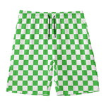 White And Green Checkered Print Men's Swim Trunks