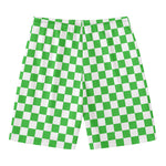 White And Green Checkered Print Men's Swim Trunks