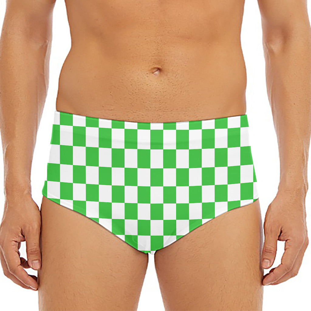 White And Green Checkered Print Men's Triangle Swim Briefs
