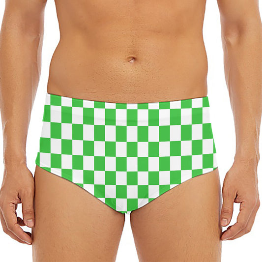 White And Green Checkered Print Men's Triangle Swim Briefs