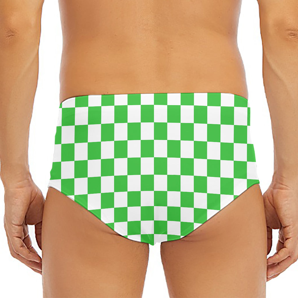 White And Green Checkered Print Men's Triangle Swim Briefs