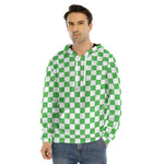 White And Green Checkered Print Men's Velvet Pullover Hoodie