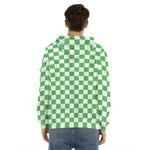 White And Green Checkered Print Men's Velvet Pullover Hoodie